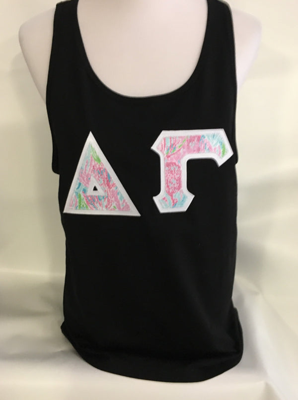 Black Tank with Colorful Sewn On Letters